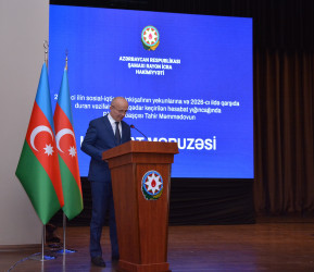 Şamaxıda 2025-ci ilin sosial-iqtisadi inkişafının yekunlarına və qarşıda duran vəzifələrə həsr edilmiş hesabat yığıncağı keçirilib