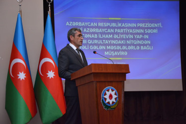 Şamaxı rayonunda Azərbaycan Respublikasının Prezidenti, Yeni Azərbaycan Partiyasının sədri cənab İlham Əliyevin partiyanın VIII Qurultayındakı nitqindən irəli gələn məsələlərlə bağlı müşavirə keçirilib