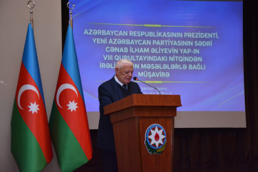 Şamaxı rayonunda Azərbaycan Respublikasının Prezidenti, Yeni Azərbaycan Partiyasının sədri cənab İlham Əliyevin partiyanın VIII Qurultayındakı nitqindən irəli gələn məsələlərlə bağlı müşavirə keçirilib