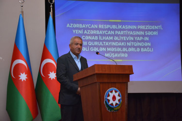 Şamaxı rayonunda Azərbaycan Respublikasının Prezidenti, Yeni Azərbaycan Partiyasının sədri cənab İlham Əliyevin partiyanın VIII Qurultayındakı nitqindən irəli gələn məsələlərlə bağlı müşavirə keçirilib